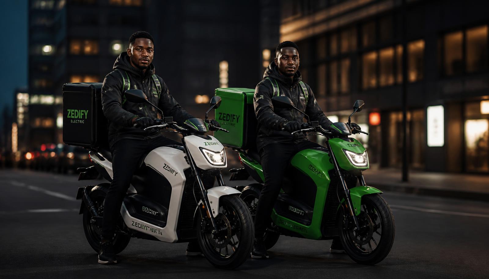 Riders with Beyond Mobility electric motorcycles at dusk